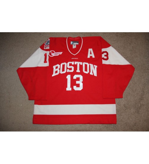 Custom NCAA 2009-10 Boston University Terriers BU 13 Nick Bonino Hockey Jersey Road Red